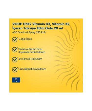 VOOP Vitamin D3 K2 Supplement Spray-drop 20 ml - Buy Online on GoSupps.com