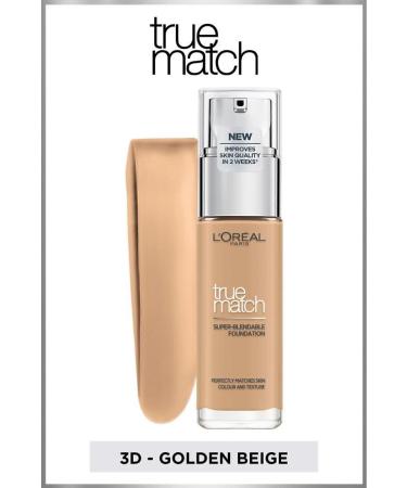 L'Oreal Paris True Match Caring Foundation - 3w Warm Undertone - Buy Online on GoSupps.com