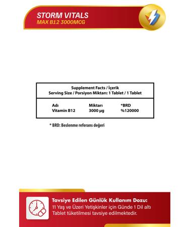 STORM VITALS Vitamin B12 3000 Mcg 30 Sublingual Tablets - Buy Online on GoSupps.com
