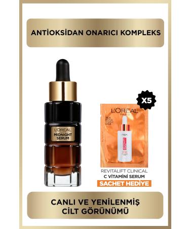 L'Oreal Paris Midnight Serum Skin Renewal and Skin Appearance Revitalization Effective 30 ml & Serum Gift