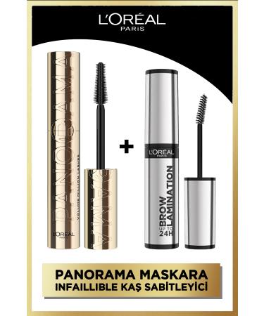 L'Oreal Paris Panorama Volumizing Mascara Black + Infaillible 24H Brow Lamination Transparent Eyebrow Stabilizer