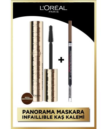 L'Oreal Paris Panorama Volumizing Mascara Dark Brown + Infaillible 24H Micro Precision Eyebrow Pencil - Brunette