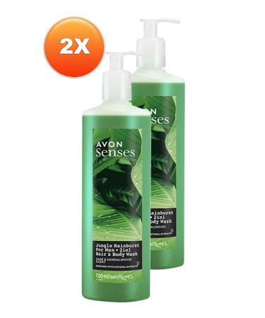 Avon Senses Jungle Rainburst Sage and Sandalwood Scented Men's Hair and Body Shampoo 720 Ml. Double - Buy Online on GoSupps.com