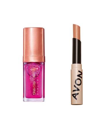 Avon True Nourishing Lip Oil 7 Ml. Blossom and Avon Tinted Lip Balm Papaya 2 Piece Set