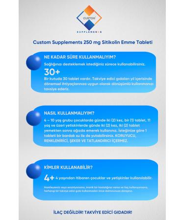 Custom Supplements 250 mg Citicoline Absorption Tablet (30 Tablets) - Buy Online on GoSupps.com