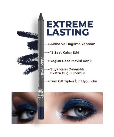 Alix Avien Waterproof Midnight Blue Eye Pencil - 13 Hour Lasting Effect - Extreme Lasting Effect Eye Pencil