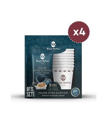 Hisar Coffee Instant Turkish Coffee Medium Sugar Office Set of 10 (X4)