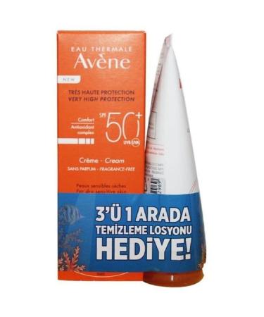 Avene Cream Spf50 50 ml 3 in 1 Cleansing Lotion 100 ml with Gift