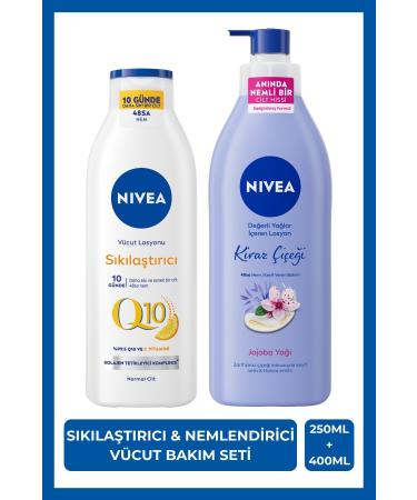 NIVEA Q10 Firming Vitamin C Body Lotion 250ml and Cherry Blossom Body Lotion 400ml Moisturizing