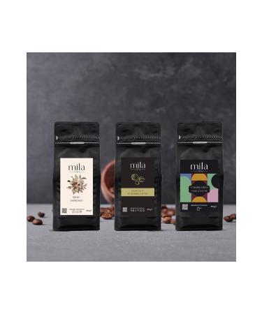 Mila Coffee 100g Ground Turkish Coffee & 200g Hazelnut Flavored Filter Coffee & 200g Prime Espresso Bean Package