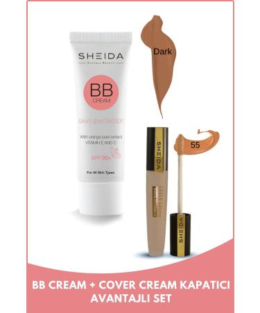 Sheida BB Cream Dark and Cover Cream Concealer 55 Duo Set (DARK COLOR)