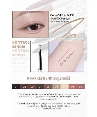 CLIO Waterproof Fine-Tipped Eyeliner CLIO Sharp So Simple Waterproof Pencil Liner(006 Vanilla Beige) - Buy Online on GoSupps.com