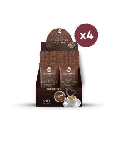 Hisar Kahve Instant Turkish Coffee Sugar-Free 12-Piece (X4)