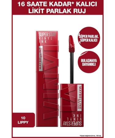 Maybelline New York Super Stay Vinyl Ink Long-Lasting Red-Toned Liquid Glossy Lipstick 10 Lippy