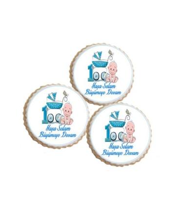 One Year Old Boy Illustrated Edible Cookies 15 Pieces Bryserk
