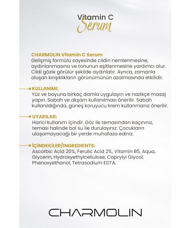 CHARMOL N Anti-Stain Skin Tone Equalizer Brightening Vitamin C Serum Ascorbic Acid Ferulic Acid 30 ML - Buy Online on GoSupps.com