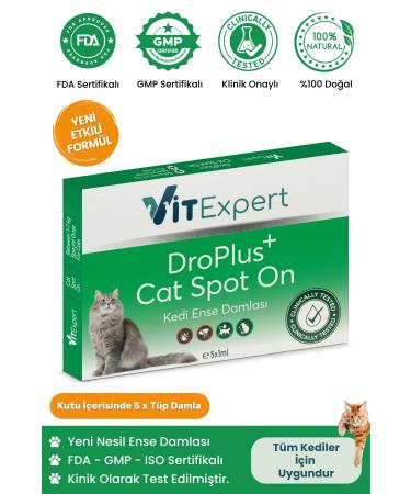 Vitexpert Droplus Cat Drop Flea External Parasite Flea Tick Herbal Drop for Skin Care (1-7 Kg) 5 Tubes