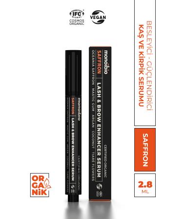 Monoibio Organic Eyebrow and Eyelash Serum - Saffron Oil Supports Eyebrow and Eyelash Formation - Vegan