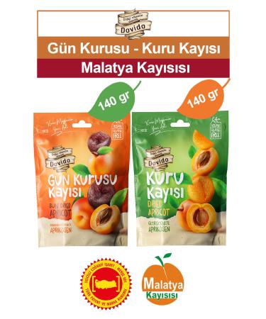 Dovido Sun Dried Apricot and Dried Apricot 2 packs 140 gr + 140 gr. Malatya Apricot Registered Geographical Indication