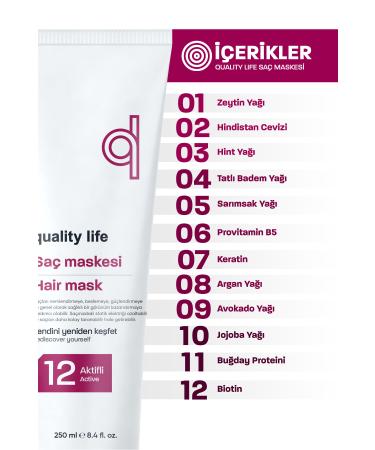 Quality Life 12 Active Hair Care Mask Moisturizing Repairing Fast Hair Growth for Burnt Damaged and Dry Hair - Buy Online on GoSupps.com