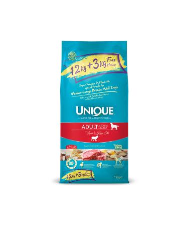 Unique Medium and Large Breed Adult Dog Food Lamb Meat 12+3 Kg