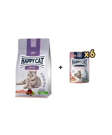 Happy Cat Senior Atlantic Lach Salmon Old Cat Food 4 kg + 6 Pieces Happy Cat Salmon Grain-Free Food