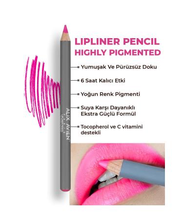 Alix Avien Lip Pencil Lipliner Pencil 13 True Fuchsia - Non-smudge Lasting Effect Up to 6 Hours