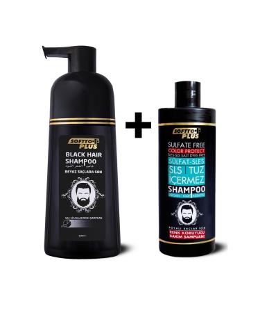 Softto Plus WHITE HAIR CONCEALER BLACK COLOR DYEING SHAMPOO AND COLOR PROTECTIVE SHAMPOO SET - COSMETOLOGIST - Buy Online on GoSupps.com