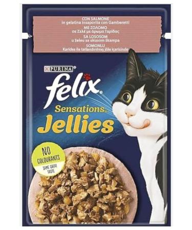 FELIX FELIX Pouch Sensations Jellies Salmon and Shrimp Wet Cat Food 85 Gr X12 Pieces