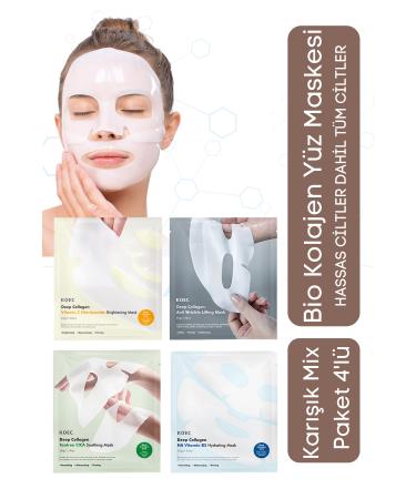KOEC Bio Deep Collagen Clearing Face Mask Set Korean Beauty and Skin Care Brightness Moisturizing 4-Piece