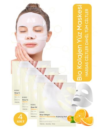 KOEC Bio Collagen Transparent Natural Korean Mask Instant Brightening and Moisturizing Vitamin C Niacinamide 4pcs