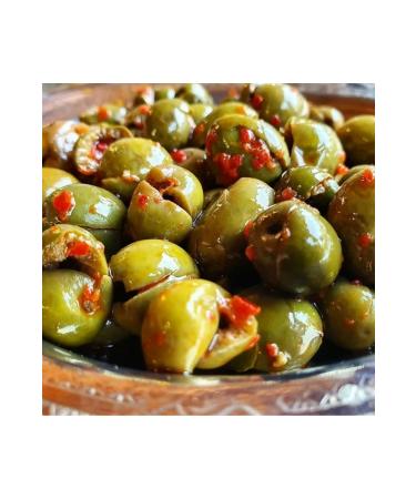 bakkal hasan Green Olive Antep Pitted Sweetened Stone Crushed 500 gr - Bakkal Hasan