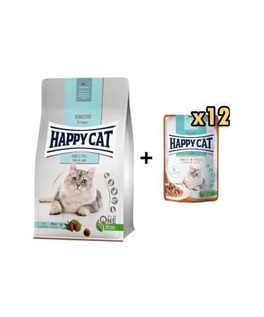 Happy Cat Sensitive Cat Food for Sensitive Hair and Skin 4 kg + 12 Pieces Happy Cat Skin and Hair Health
