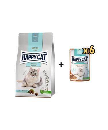 Happy Cat Sensitive Cat Food for Sensitive Hair and Skin 4 kg + 6 Pieces Happy Cat Skin and Hair Health