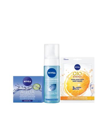 NIVEA Facial Cleansing Foam150ml Aqua Sensation Face Cream 50ml Q10 Energy Mask