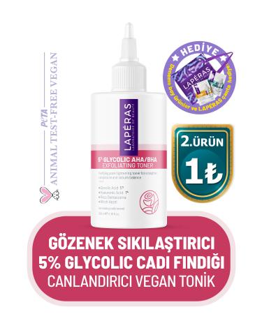 LAPERAS Witch Hazel 5% Glycolic Salicylic Acid Brightening Pore Tightening Vegan Cleansing Toner