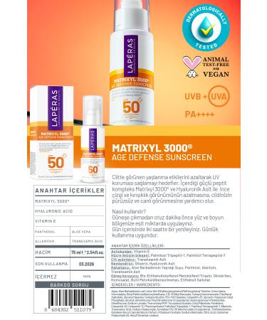 LAPERAS Matrixyl 3000 Peptides Spf 50 Plumping Revitalizing Hyaluronic Vegan Face Sun Cream 75ml - Buy Online on GoSupps.com