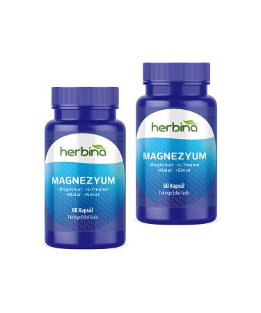 Herbina Magnesium Bisglycinate L-Threonate Malate Citrate 60 Capsules 2 Pieces