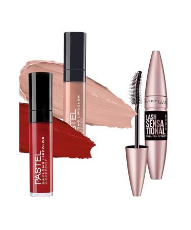 Pastel Daylong Lipcolor Liquid Matte Lipstick 09 and 27 + MaybellineNew York Lash Sensational Mascara Extra Black