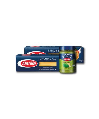 Barilla Linguine (flat) Spaghetti Pasta No.13 2 Pieces + Basil (pesto Genovese) Pasta Sauce Set - Buy Online on GoSupps.com