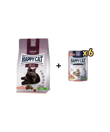 Happy Cat Sterilized Atlantic Salmon Sterilized Cat Food 4 Kg + 6 Pieces Happy Cat Salmon Tah