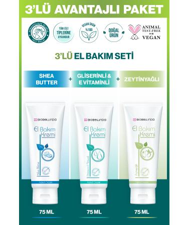 BioBellinda 3-PIECE HAND CARE CREAM SET - SHEA BUTTER & GLYCERIN & VITAMIN E & OLIVE OIL
