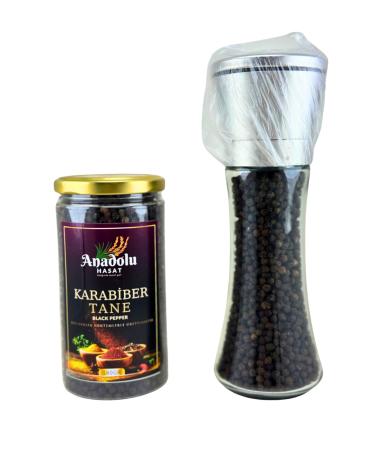 ANADOLU HASAT Black Pepper (Grain) 180Gr Jar - Metal Lid Black Pepper Ceramic Mill Grinder