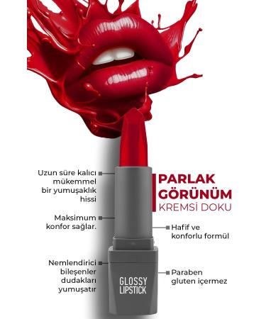 Alix Avien 321 Stunning Red Shiny Lipstick - Moisturizing Effect Smooth Lip Appearance - Glossy Lipstick