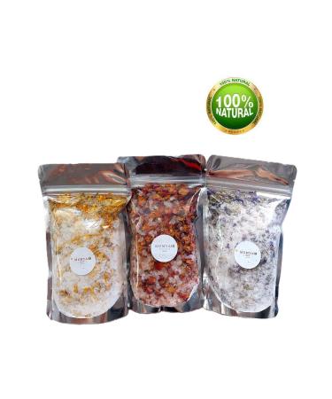 MUMYABI 3-pack Natural Rose-lavender-violet-ylang Oil Bath Rock Salt Manicure/pedicure Peeling3x300 gr
