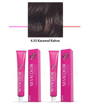 Set of 2 Premium 4.35 Caramel Brown - Permanent Cream Hair Dye 2 X 50 g Tube