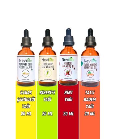 nevilife Natural Skin and Hair Care Oils Rosemary Castor Sweet Almond Pumpkin Seed Oil 20 ml