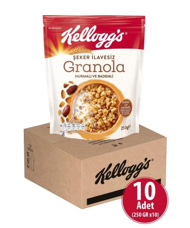 Kellogg's Sugar Free Granola with Dates and Almonds 250 gr x 10 Pieces Contains C Oats Fiber Source - Buy Online on GoSupps.com
