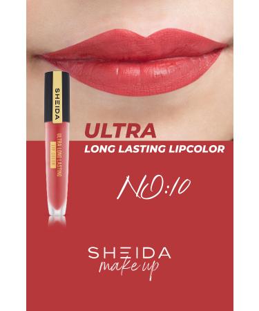 Sheida Long Lasting Long Lasting Matte Liquid Lipstick - Intense Pigment & Vitamin E Formula - No 10