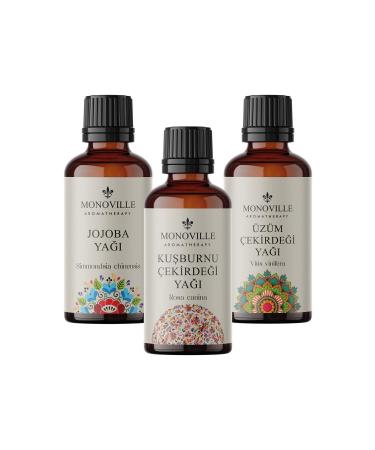 Monoville Rosehip Oil 30 ml Jojoba Oil 30 ml Grape Seed Oil 30 ml Set of 3 0 Pure and Natural 3x30 ml